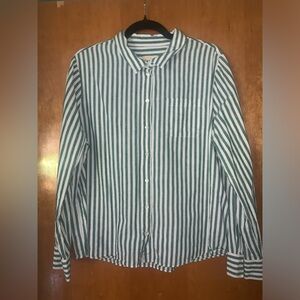 Sezane Tomboy Shirt Green/White Stripe Size 44/US 12